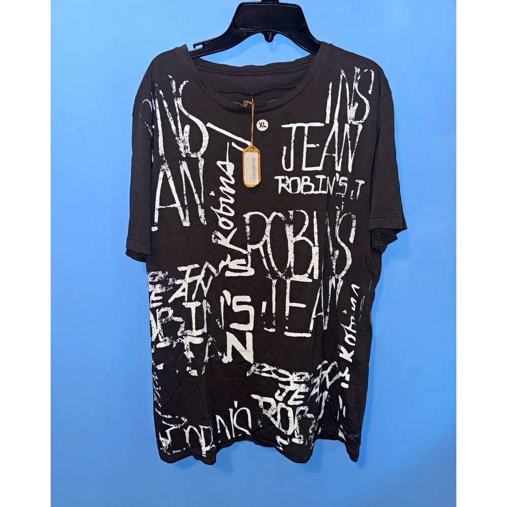 Robin's Jean Mens Black White Graphic Print Logo Crew Neck T-Shirt XL M403-RJ491